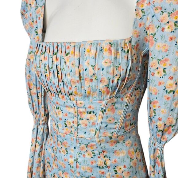 Lavish Alice Charles Balloon Sleeve Mini Dress Floral Size 4 Square Neck Corset - Picture 5 of 8